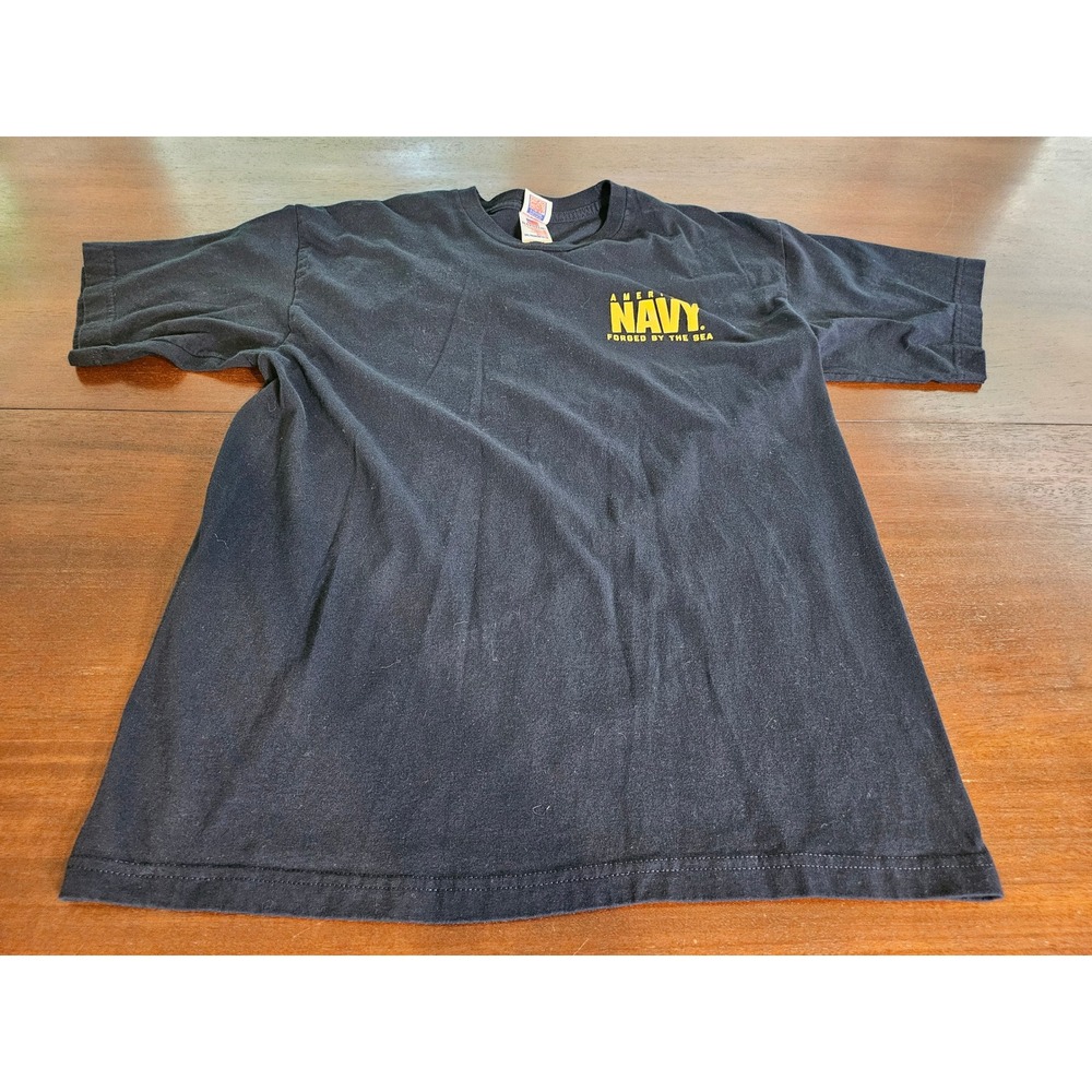 Bayside T-Shirt Mens Large Black America's Navy Forged By The Sea Graphic Tee